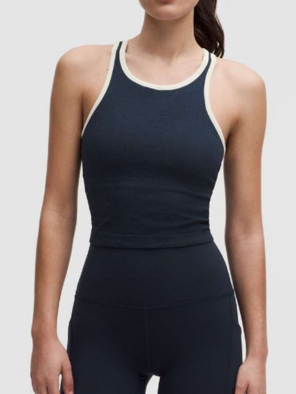 Lululemon Ebb To Street Cropped Racerback Tank True Navy/Light Ivory EUC
